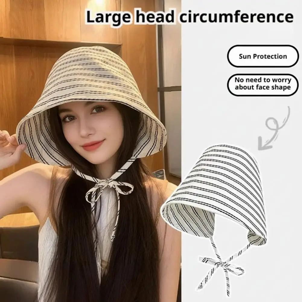 Striped UPF 50+ Sun Protection Bucket Hat, Lightweight Breathable Wide Brim UV Block Sun Hat Adjustable Chin Ties for Outdoor