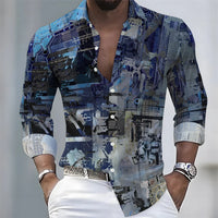 2026 Spring/Autumn New Men's Light Luxury Baroque Style Long-Sleeved Shirt with Color-Blocked Geometric Print Lapel Cardigan