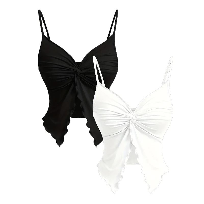 2Pcs Y2k Women T-shirt Top Lace Camis Aesthetic Harajuku Tank Top Vintage Fashion Casual All-match Vest Women Clothes Streetwear