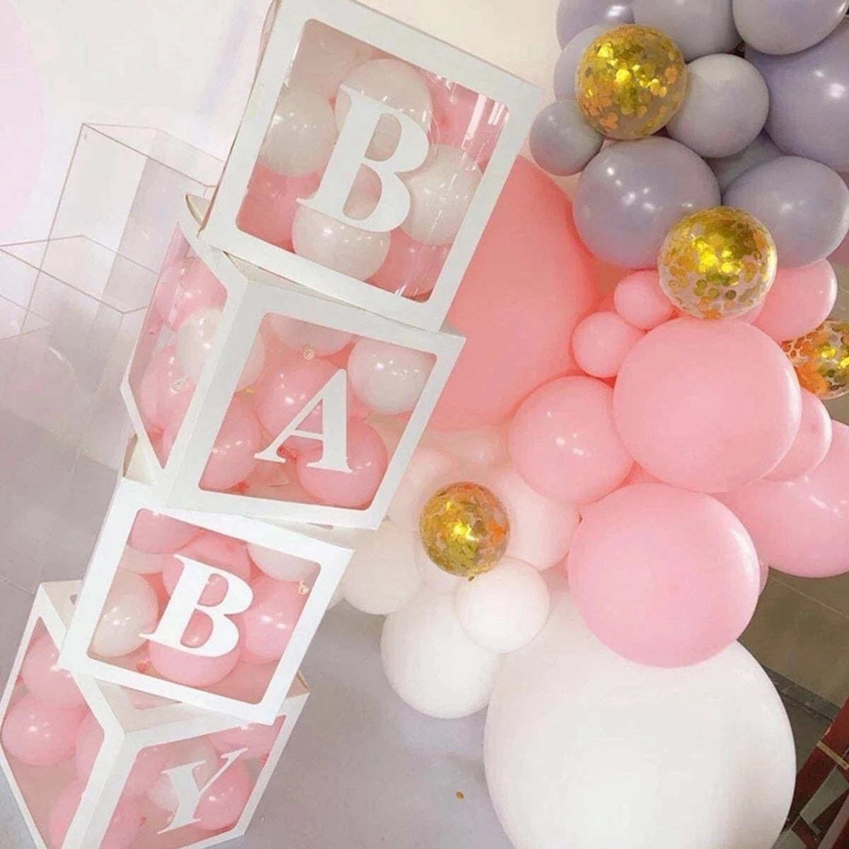 Alphabet Name Transparent Packing Box Birthday Balloon Box Wedding 1st Birthday Party Decor Kids Latex Balloon Baby shower Girl