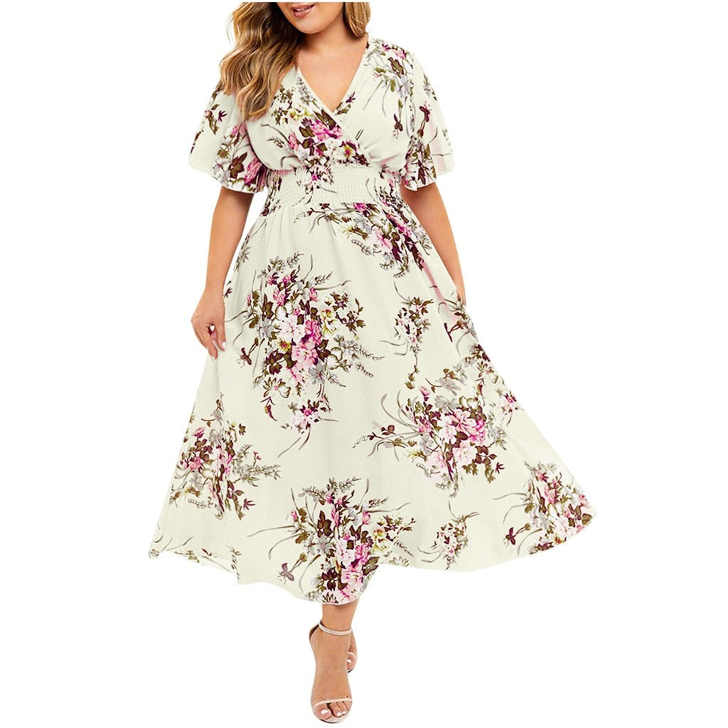 Fashion Plus Size 3XL 4XL 5XL Women Dress Floral Chiffon Flower Dress Bohemian Beach Summer Dresses Urban Gypsy Ropa Vestidos