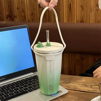 Stainless Steel Vacuum Insulated Coffee Mugs with Straw and Silicone Rope Portable Large Capacity Ice Bar Thermal Water Cup