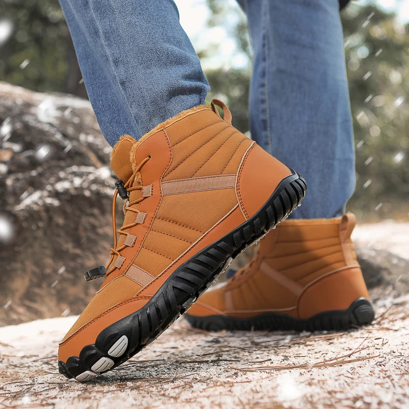Winter Men Warm Plush Snow Boots Comfortable Barefoot Ankle Boots Outdoor Non Slip Couple Travel Climbing Hiking Shoes