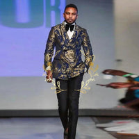 Fashionable Plaid Men's Suit 2 Piece Formal Party Suit for Male Wedding Groom Tuxedo Double Breasted Jacket Pants