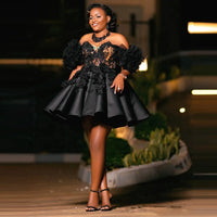 2025 Sweetheart Off The Shoulder Handmade Flowers Aso Ebi Prom Party Dress Plus Size Black Cocktail Dresses Girls Robe De Soiree