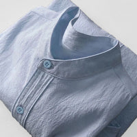 Men's Cotton Linen T-shirt Summer Hot Sale Henley Neck Casual Breathable Lightweight Solid Color Pocket Button Tops