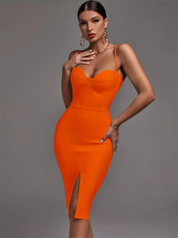 Orange Bandage Dress Women Party Dress Bodycon Elegant Sexy Spaghetti Strap Birthday Evening Club Outfits New Year 2024 Summer