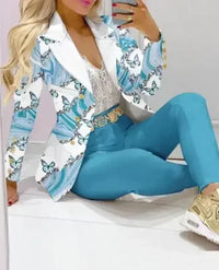 Plaid Print Lapel Collar Blazer & Pants Set Women 2pcs Clothes Suit Pants Suits Spring Autumn Fashion Casual