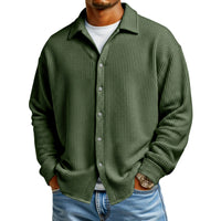 Men Casual Button Down Shirt Long Sleeve Collar Shirt Waffle Texture Loose Fit Fashion Men Top Trendy Outfit Daily Wear
