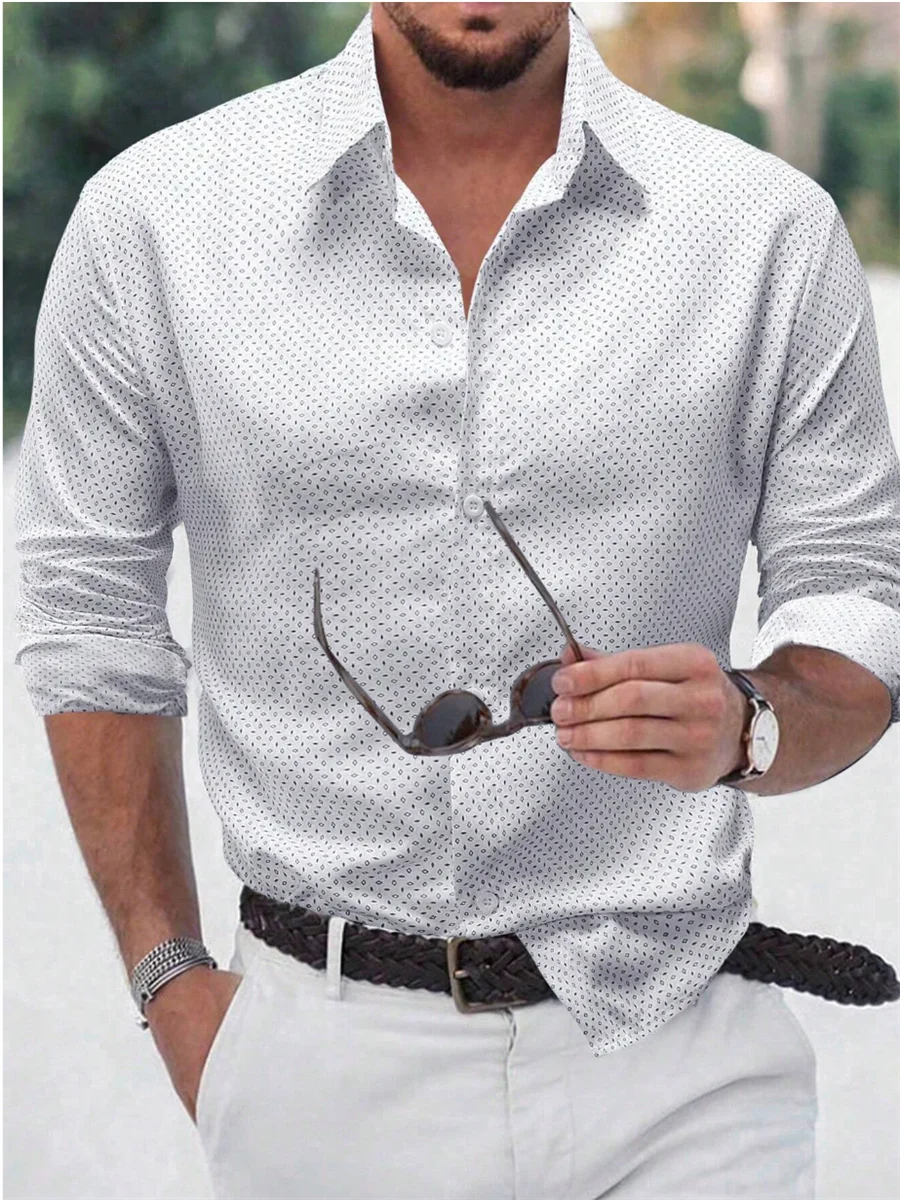Men's shirt button-up shirt summer shirt blue long-sleeved polka dot lapel outdoor streetwear fashion casual comfortable S-5XL