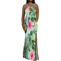 Halter Water Drop Floor-Length Dress For Polynesian Ladies Custom-Made Floral Pattern Evening Dress Stunning Summer Dress