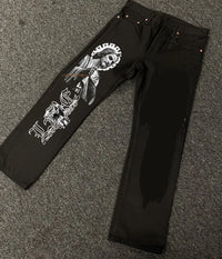 Black Straight Jeans Men Women American Street Trendy Brand Letter Print Jeans Ins Net Red Design Fashion Denim Wide Leg Jeans