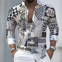 Men's Retro Color-Blocked Floral Print Long-Sleeve Shirt with Paisley Pattern Design, Casual Top for Spring and Autumn