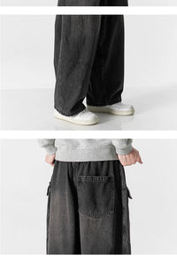 2023 Men Straight Denim Pants Men Blue Jeans Loose Trousers Male Causal Oversize Wide Leg Pants Elastic Waist Black Jeans