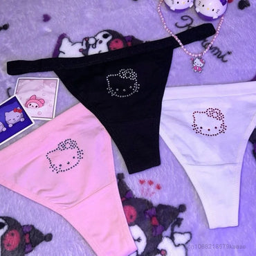 Sanrio Hello Kitty Sweet Sexy Panties Women Soft Cotton Thongs Female New Tangas Y2k Girl Kawaii Elastic Low Waisted Underwear
