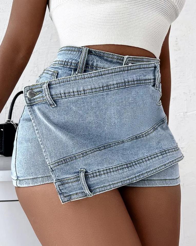 Sexy Y2K Vintage Women Korean Button Blue Short Denim Mini Skirts