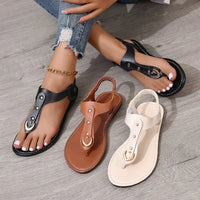 Thong Sandals for Women 2025 Summer Simple Fashionable Flats Elastic Band Outdoor Beach Shoes Casual Ladies Rome Sandals