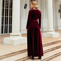 Spring Autumn Elegant Red Long Dress Velvet Solid Color Premium  Formal Evening Vestidos Festa Luxo Rojo Maxi Dresses for Women