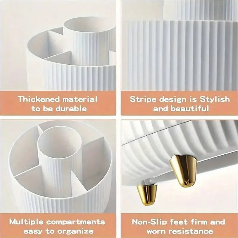 360° Rotating Makeup Organizer - 1pc Plastic Cosmetic Storage with 5 Compartments - Multi-Functional Holder for Brushes