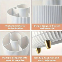 360° Rotating Makeup Organizer - 1pc Plastic Cosmetic Storage with 5 Compartments - Multi-Functional Holder for Brushes