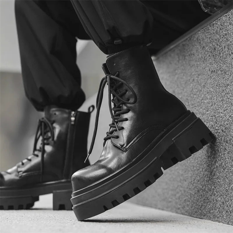 Boots for Men Fad Thick Sole Tooling Boots Men's High Quality Ankle Boots Outdoor Comfort Versatile Locomotive Boot Botas Hombre