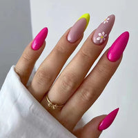 24Pcs Long Round Head Black Glod Line Press On Nail Art Removable Fake Nails With Glue Full Cover Waterproof False Nails