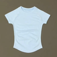 HISTELLO Sport Short Sleeve Top Women Gym Yoga Top Workout Clothes Sports T Shirt Fitness Activewear Running Tight Tops
