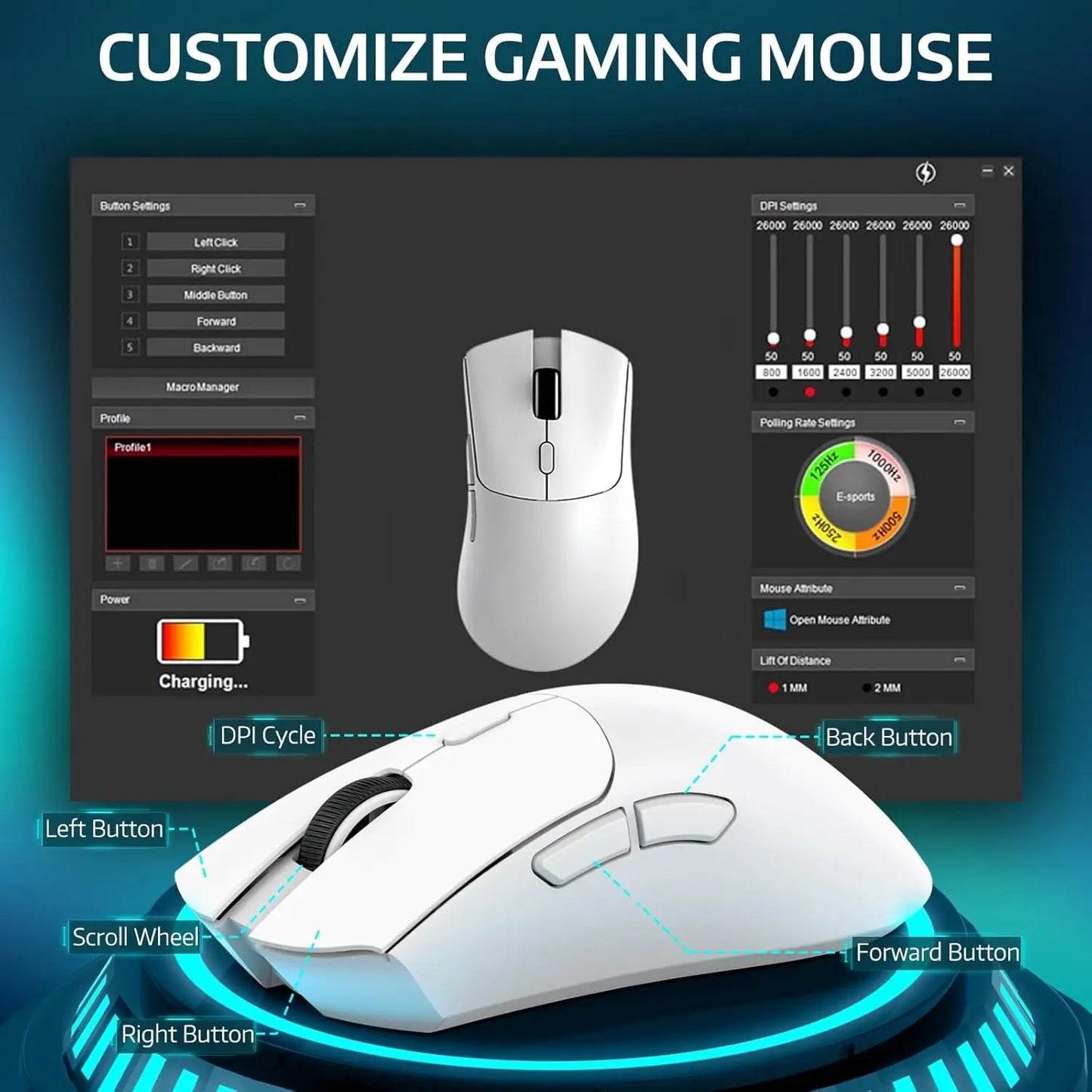 MAMBASNAKE x ATTACK SHARK R1 59g SUPERLIGHT Mouse, PixArt PAW3311 Gaming Sensor, BT/2.4G Wireless/Wired Gaming Mouse