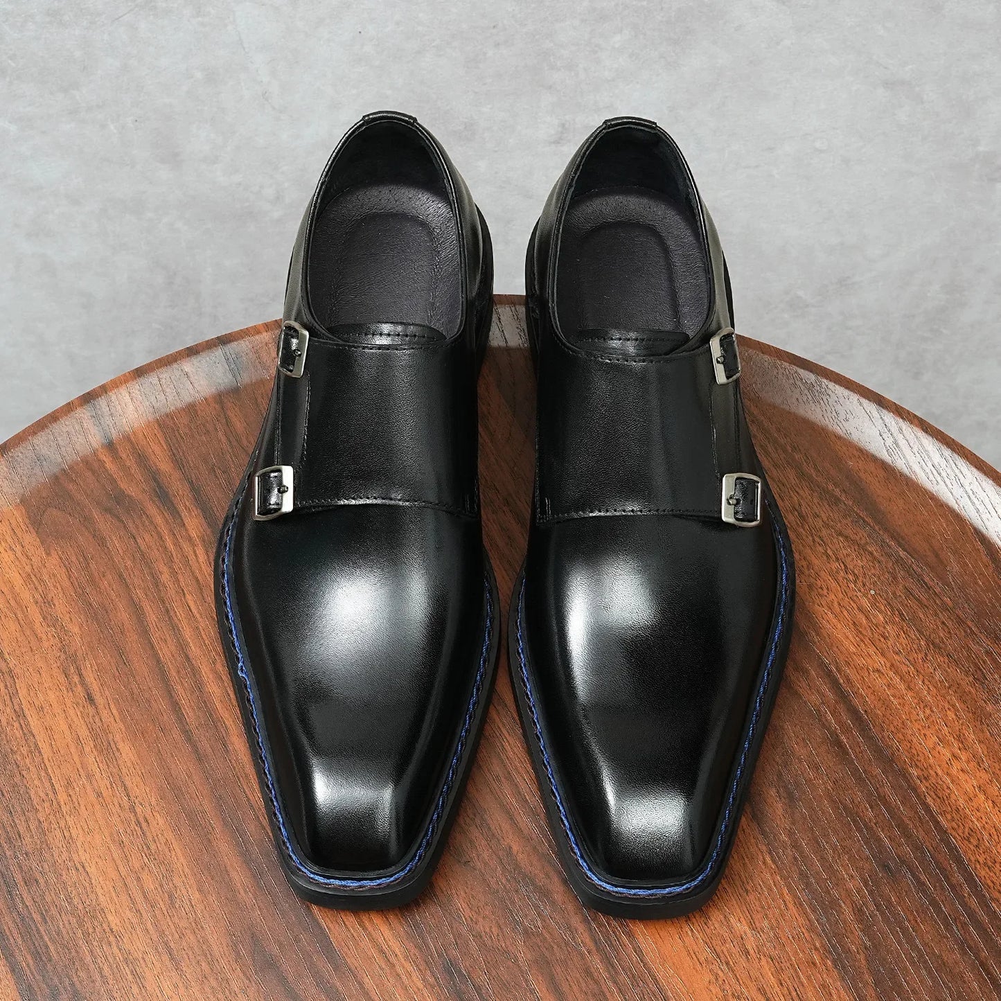 Genuine Leather Men's Oxford Shoes Trendy Buckle Design Square Toe Business Formal Rubber Sole Adult Footwear from Mainland Chin
