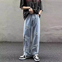 Men Straight Leg Denim Jeans Male New Fashion Casual Loose High Street Y2k Pants New Wide Leg Hip Hop Black Blue Pants