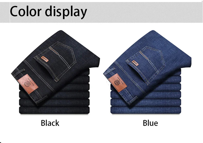 Men Fashion Straight Jeans Men 2025 New Stretch Slim Fit Pants Comfortable Soft Business Denim Trousers Male Brand Clothing