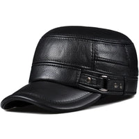 Winter Genuine Leather Cap Men's Flat Caps  Military Hat Elegant Man Baseball Cap British Vintage Cowhide Ear Warm Hat