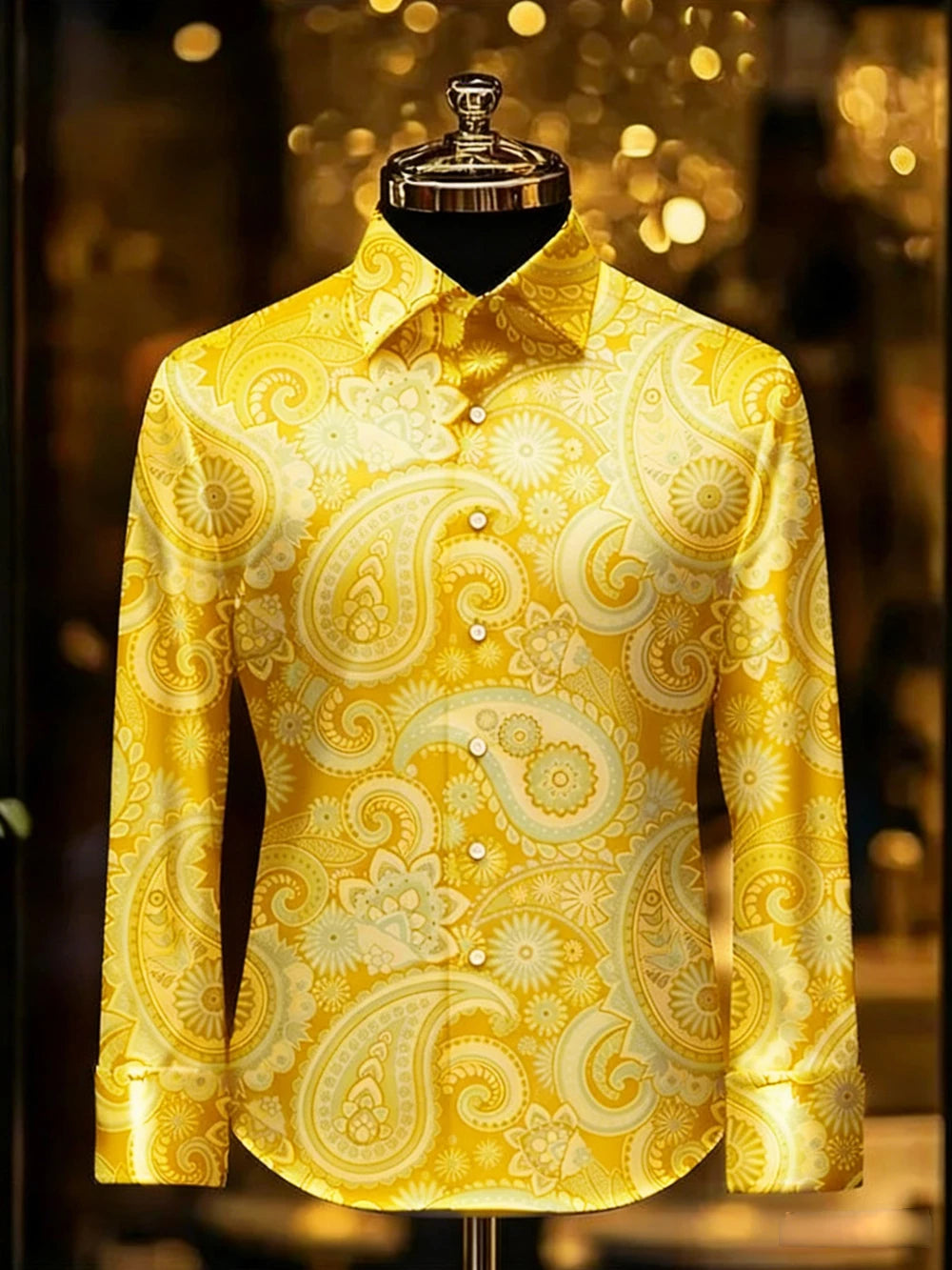 Men's retro gorgeous long-sleeved shirt gold pattern 3D printed shirt Hawaiian vacation wedding party shirt quick-drying for You