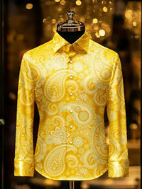 Men's retro gorgeous long-sleeved shirt gold pattern 3D printed shirt Hawaiian vacation wedding party shirt quick-drying for You