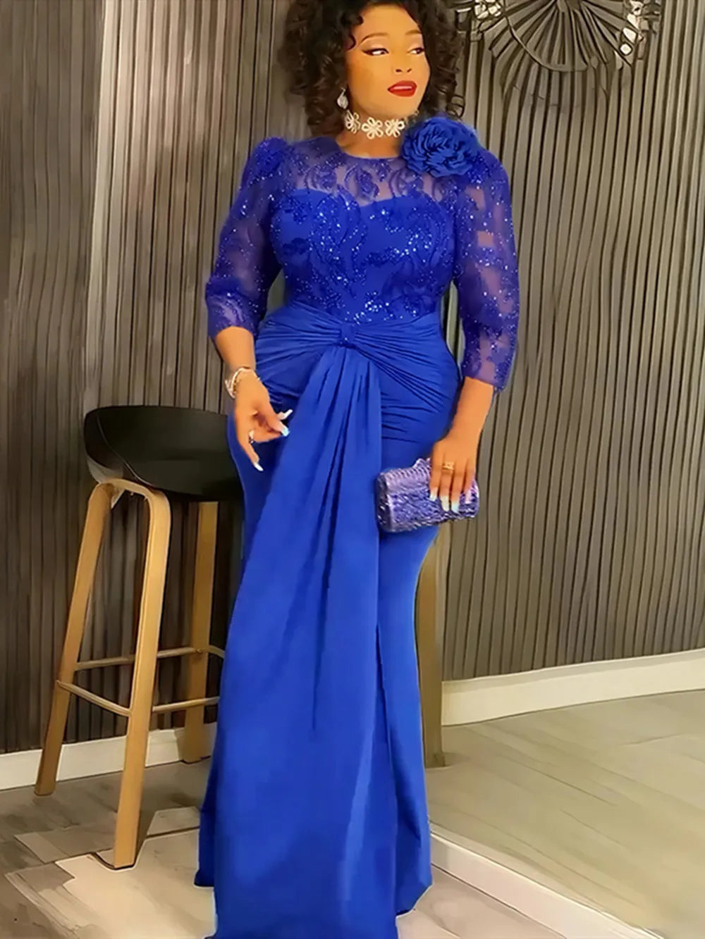 Plus Size African Party Dresses for Women Dashiki Sequin Sexy Bodycon Long Dress Elegant Turkey Muslim Wedding Evening Gown