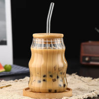 1/2pcs 500ml Glass Tumblers Cups With Straw Mason Jar Clear Juice Coffee Milk Cup With Bamboo Lids Drinkware Stripe Beer Mug