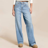 Fashion Loose Straight Leg Jeans Female Baggy Wide Fit Casual High Waist Retro Washed Vintage Style Casual Denim Pants