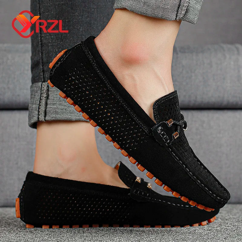 YRZL Men Loafers Casual Slip on Shoes Soft Hollow Leather Lightweight Loafers Man Breathable Comfortable Driving Shoes for Men