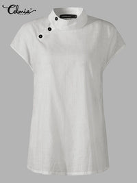Celmia Fashion Women Blouses 2024 Summer Cotton Linen Blusas Mujer Stylish White Shirt Elegant Short Sleeve Tunics Lightweight