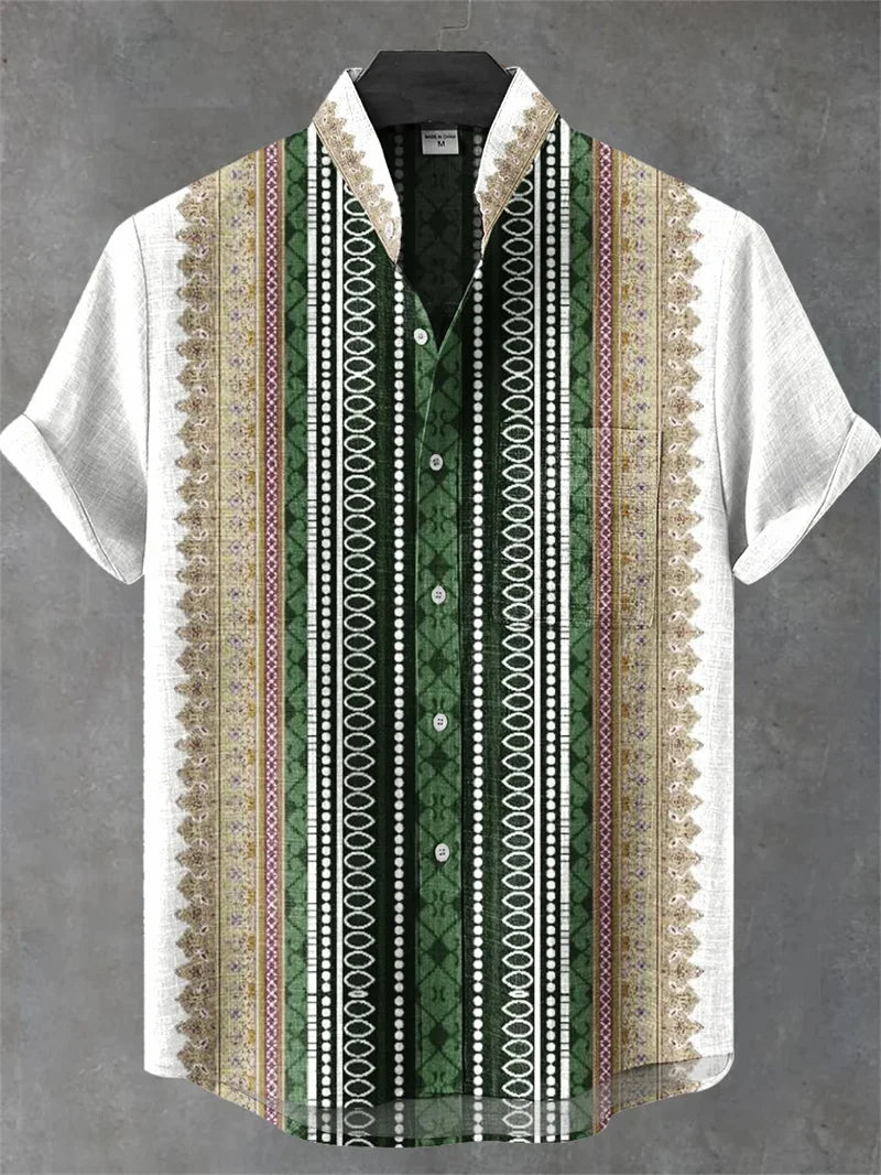 2025 3D Printed Linen Shirt Summer Casual Men's Button Short Sleeved Top Street Fashion Retro Shirt Roupa Masculina