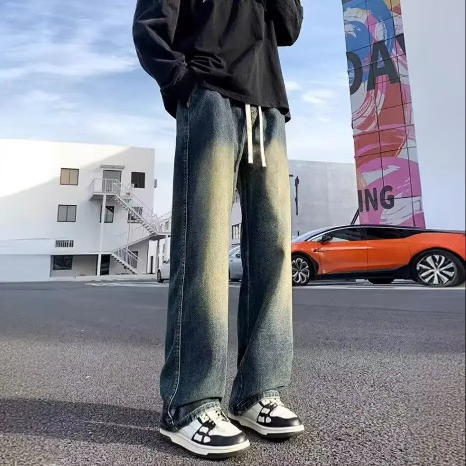 Jeans for men in spring and autumn new styles for teenagers straight tube  loose fit American style high street hanging cas