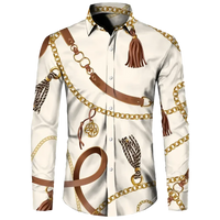 Fashion Luxury Golden Flower Print Men's Shirts Baroque Style Short/Long Sleeve Lapel Button Up Tops Social Hawai Party Cardigan