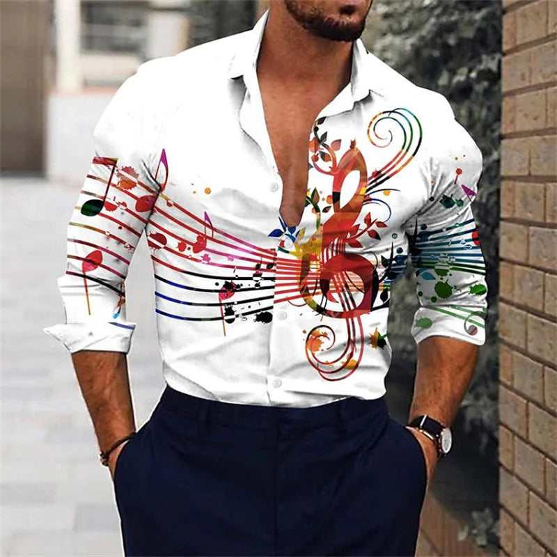 Men's shirt pattern shirt 3D printed shirt outdoor street long sleeved V-neck clothing fashion designer casual and comfortable