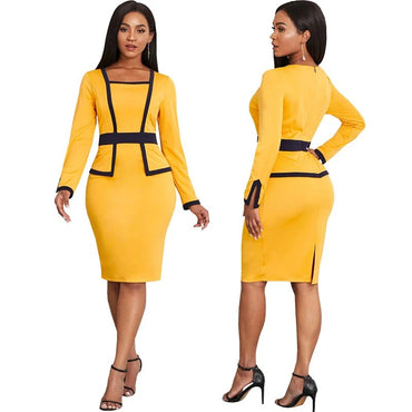 2022 Popular Women Elegant Office Work Church Dresses Fashion Long Sleeve Knee Length Formal Leisure Pencil Midi Dress