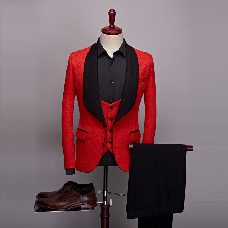 2022 New Men&#39;s Casual Boutique Business Big Black Collar Suit