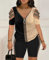 2025 Fashion Sexy Out T Shirt And Shorts 2 Piece Sets Women Outfit Summer Casual Loose Print T Shirts Two Piece Set For Women