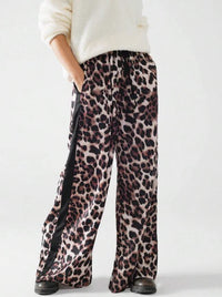 New women's fashion leopard print casual straight leg wide leg pants