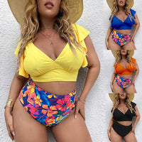 Plus Size Bikini High Waist Ruffle Bikini Set Sexy Flounce Bikini Swimwear Women Two Pieces Swimsuit Floral Beachwear V-neck Bat