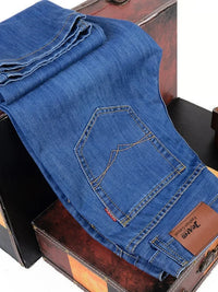 Men Fashion Straight Jeans Men 2025 New Stretch Slim Fit Pants Comfortable Soft Business Denim Trousers Male Brand Clothing