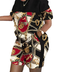 Women Print Two Piece Shorts Sets Matching Sets Short Sleeve T Shirts Pockets Elastic Waist Trousers Y2k Tops Suits Summer 2025